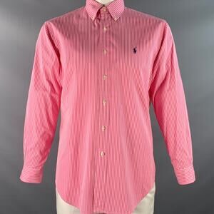 RALPH LAUREN Size XXL Pink White Stripe Cotton Long Sleeve Shirt